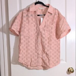 Pink Textured Short Sleeve Top